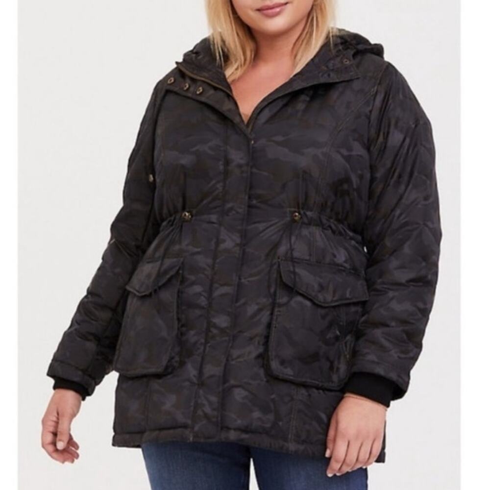 Torrid dark camo puffer winter coat jacket anorak cargo grunge utility 2